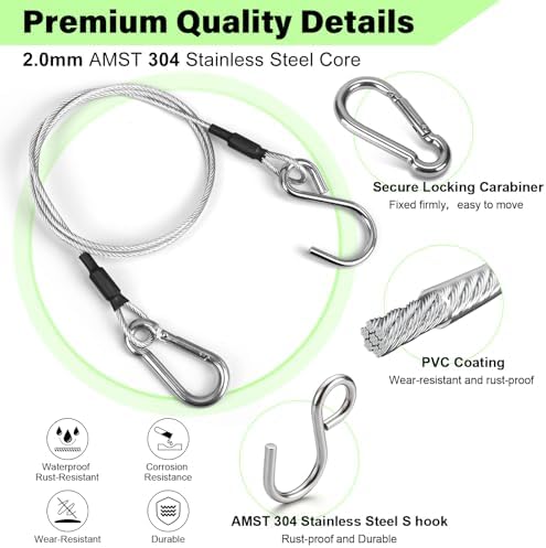 6pcs 23.6in Hanging Chain Cable with Carabiner &S Hook,88lb Load