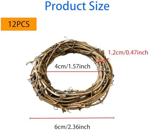 12Pcs 2.36Inch Natural Grapevine Wreaths, Vine Branch Wreath Rattan Circle for DIY Christmas Holiday Craft Wedding Home Decoration Wall Hanging Supplies