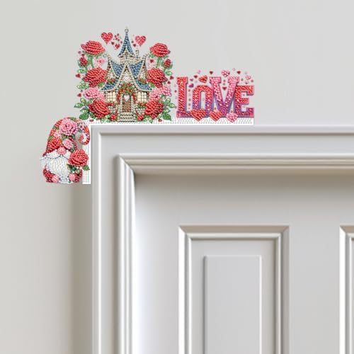 Rose Castle DIY Diamond Art Painting Door Corner Decor, Wooden Frame Signs with Valentines Day Castle Designs for Holiday Home, Festive Wall Hanging Gift for Family