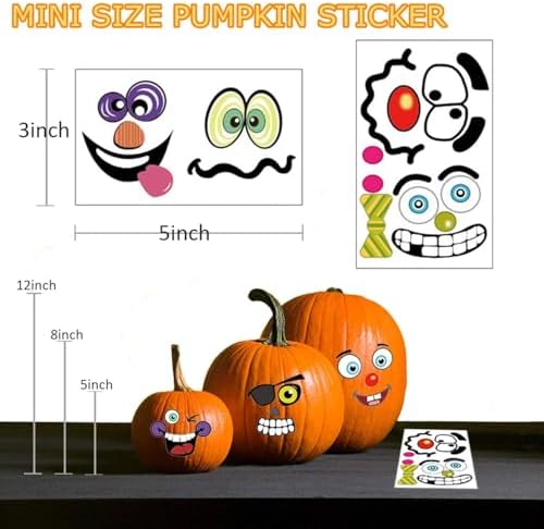 kockuu 72 Pack Halloween Pumpkin Decorating Stickers - Mini Make 36 Sheets of Small Pumpkin Face Stickers for Kids, Toddlers & Party Favors