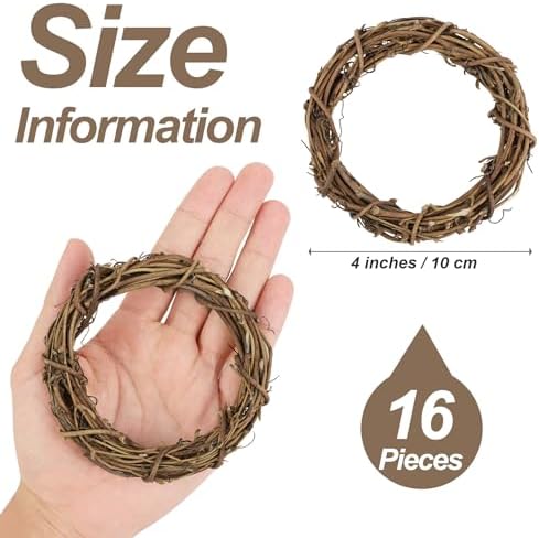 Ruisita 16 Pieces 4 Inch Grapevine Wreaths Vine Branch Wreath Christmas Rattan Wreath Garland Decoration for Christmas Holiday Craft or Wedding Supplies
