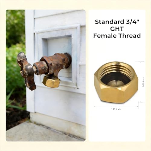 VANCOCO Garden Hose Cap, 3/4" Brass Outdoor Faucet Caps 4-Pack, Rust-Proof Female Fitting Hose Caps with Washers for Garden Hose Splitter, Outdoor Spigot