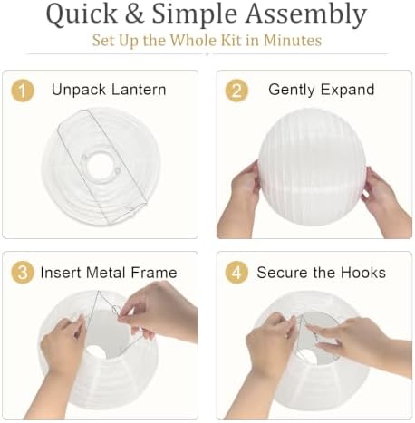 White Paper Lanterns, 12Pcs 6-12 Inch Round Hanging Party Decorations