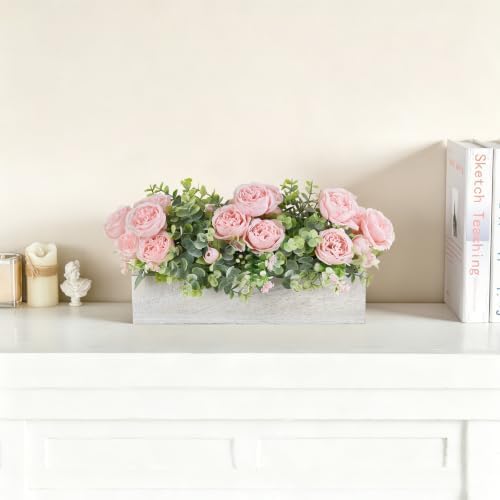 Artificial Flowers in Wood Box, Centerpieces for Tables Farmhouse Decor