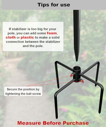 Garbuildman Pole Stabilizer Stand Base with 4 Prongs for Outdoor Bird Feeder Pole, In-Ground Support Applies to 0.74” to 1.1” Shepherds Hook, Black, 1 Pack, Measure Before Purchase