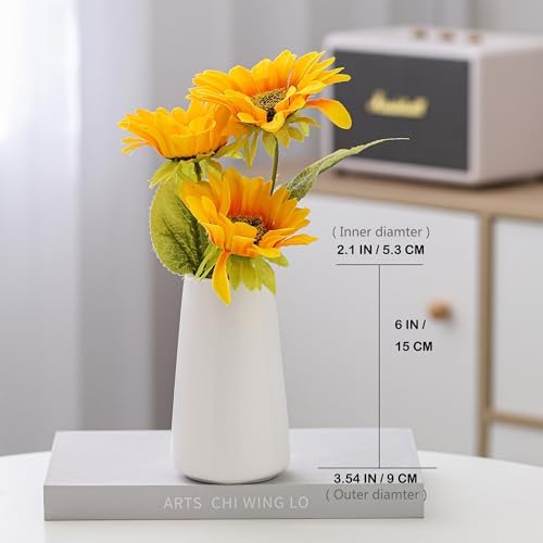 Simple Boho Ceramic Flower Vase for Home Decor (Bright White,Small)