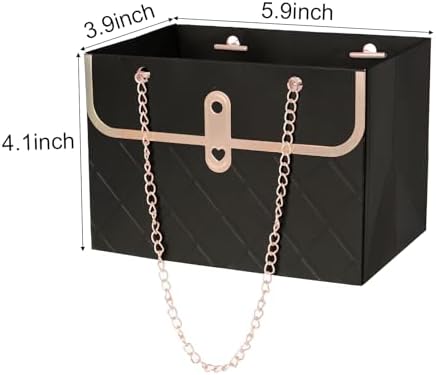 baotongle 6pcs Flower Paper Gift Box Bouquet Storage Bucket Handbag with Metal Chain Flower Boxes for Arrangements Wedding Valentine's Mother's Day Birthday Bridal Shower Black