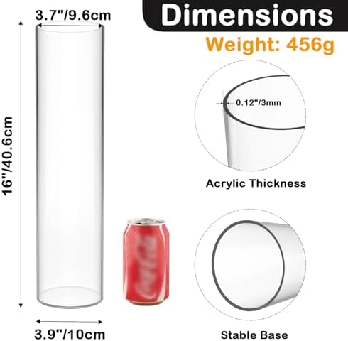 Tall Vases for Centerpieces, Clear Acrylic Cylinder Vase, 4" W x 16" H Round Vase, Decorative Centerpieces Flower Vases for Wedding, Home