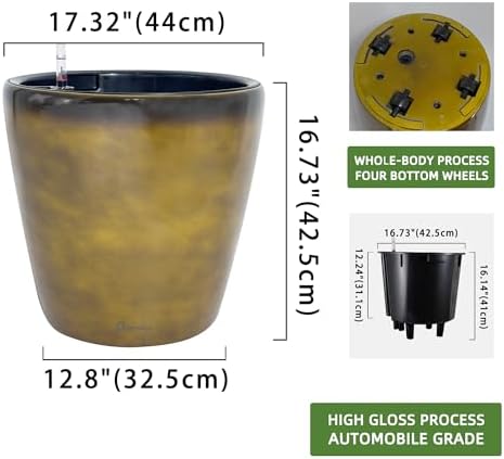 Dexceder 18x17 Self Watering Planter with Wheels (Yellow Brown Gradient)