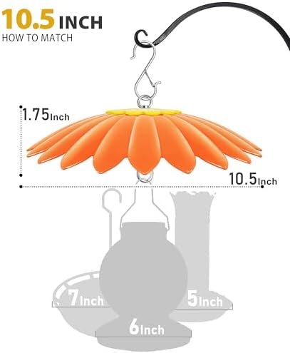 10.5 inch Hummingbird Feeder Shade Dome Cover,Rain Guard,Weather Guard for Bird Feeder, Umbrella Cover for Bird House for Outdoor,Squirrel Baffle,Flower Design(Orange) 2 Pack