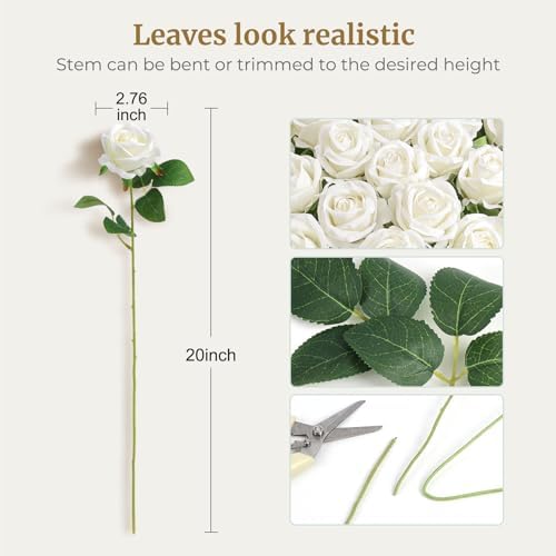 Auihiay 104pcs Roses Artificial Flower - Realistic White Fake Roses