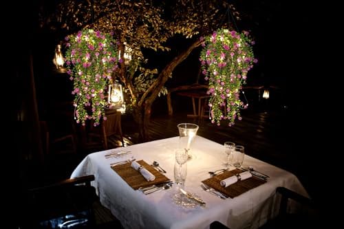 RECUTMS Artificial Hanging Plants with Lights Fake Hanging Spring Flowers