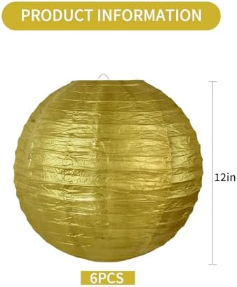 BEISHIDA 12 Inch Gold Paper Lanterns 6 Packs Hanging Round Chinese Lantern
