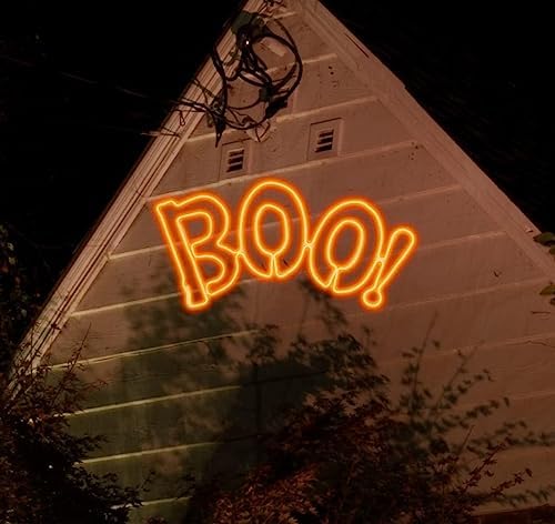LAMPHOME [Large 36"x17" 666 LED Boo Neon Motif Super-Bright Orange LEDs Outdoor Halloween Decoration with UL Standard Adaptor Waterproof for Outdoor Home Party Wall Hanging Holiday
