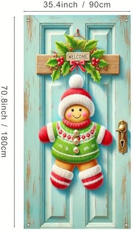 BlissYard Door Cover Gingerbread Figure 35x71 Inch Polyester