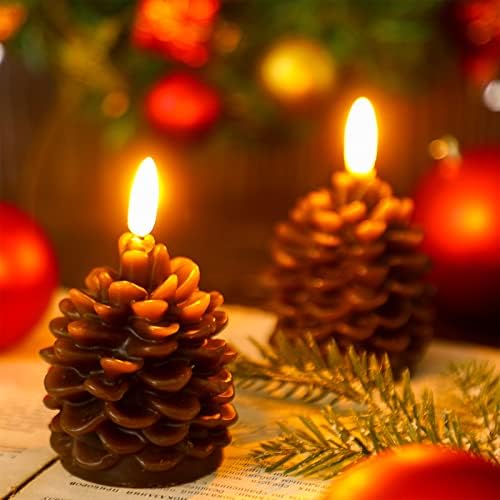 4 Pieces Christmas Pinecone Candles Flameless LED Battery Operated,Brown