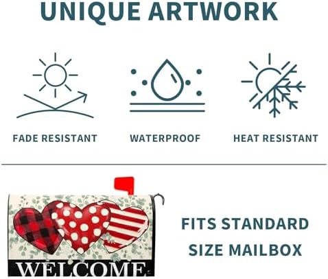Happy Valentine's Day Love Mailbox Covers Magnetic Love Heart Welcome Mailbox Cover Standard Size 18 X 21 Inch Valentines Day Holiday Wrap Post Letter Box Decorative for Outdoor Home Garden Yard