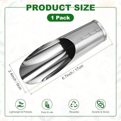 M METERXITY 1-Pack Bonsai Soil Scoops, 2.4inch/6cm Stainless Steel Garden Soil Scoops Bucket Shovel Potting Scoopers for Transplanting/Flower Planting, Small Gardening Tools [Silver Tone]