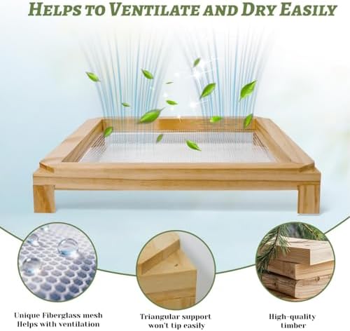 Tnstbiee 5Tier Wooden Counter Herb Drying Rack,Stackable Mesh Dryer Screen