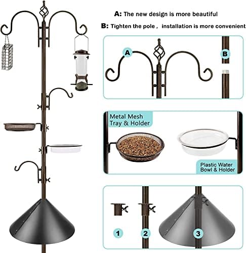 Bird Feeding Station Kit with Squirrel Baffle and Suet Cage Wild Bird Feeder Kit with Mesh Tray, Fruit Hook, and Double W Hook for Attracting Wild Birds
