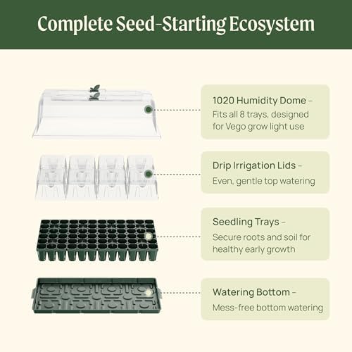 Vego garden 8Packs Standard Seedling Trays with Seedling Tray Lids and 10" x 20" Bottom Watering Trays Plus Seedling Humidily Dome Germination Bundle