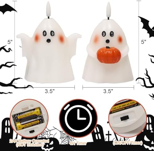 Halloween Ghost Flameless Candles with Timer Hand-Painted Pumpkin