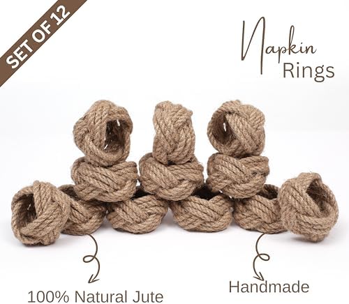 Lightnpro Jute Napkin Rings Set of 12, Classic Hand Woven Napkin Holders, Decorative Serviette Ring, Christmas Party Decoration, Everyday, Family Gatherings - Set Your Table with Style - Natural