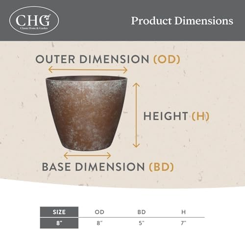 Vogue Planter Pots w/Pottery Quality Finish, 8” Weathered Copper