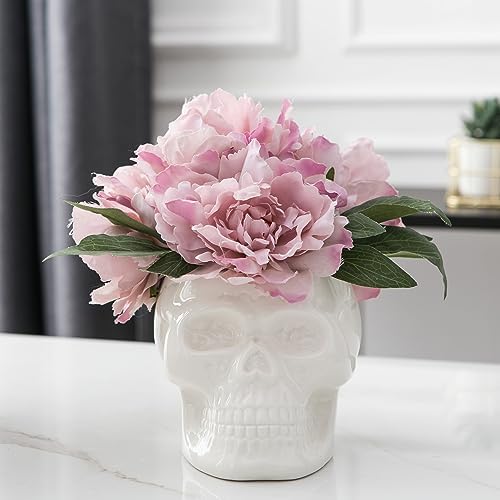 Tanvecle White Skull Planter Pots, Gothic Skeleton Vase for Halloween