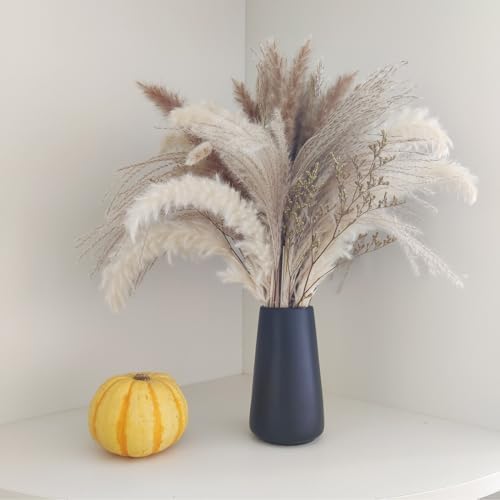 Simple Boho Ceramic Flower Vase for Home Decor (Matte Black,Small)