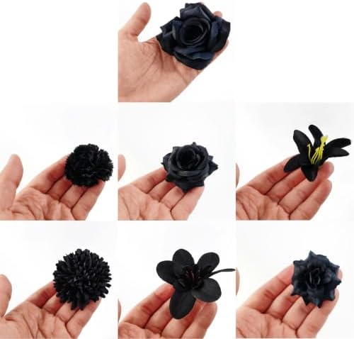 YOOHUA 50PCS Fake Flower Heads, Black Silk Artificial Roses