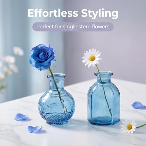 Mini Bud Vases As Wedding Centerpieces for Tables,Clear Bud Vases for Flowers,Small Flower Vases Suitable for Birthday Party,Anniversary,Wedding Reception,Baby Shower (Blue, 12PCS)