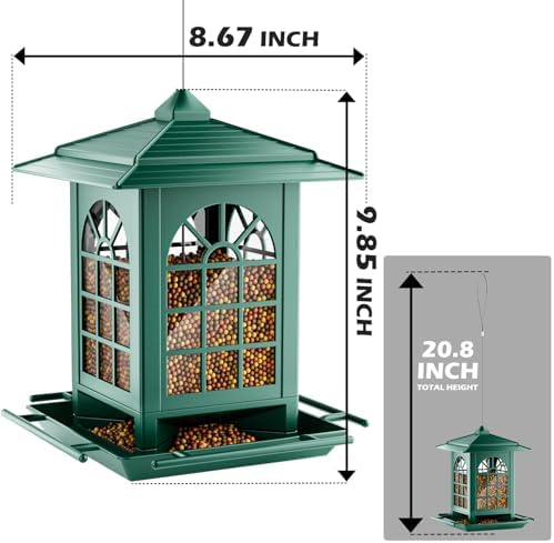 Birdream Bird Feeders for Outdoor Hanging, Assembly Required, 1-Min Easy Setup, Classic Courtyard Design, Attracting Cardinals Chickadees Goldfinches & Sparrows - Green