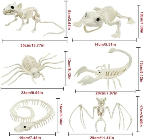 6PCS Halloween Animals Skeleton with Bendable Tails and Movable Jaws