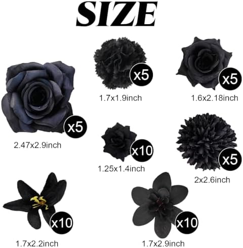 YOOHUA 50PCS Fake Flower Heads, Black Silk Artificial Roses