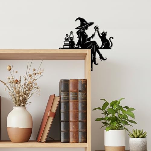 CUTHOLLOW Witch and Black Cat Door Topper Sign Metal Wall Art Decor