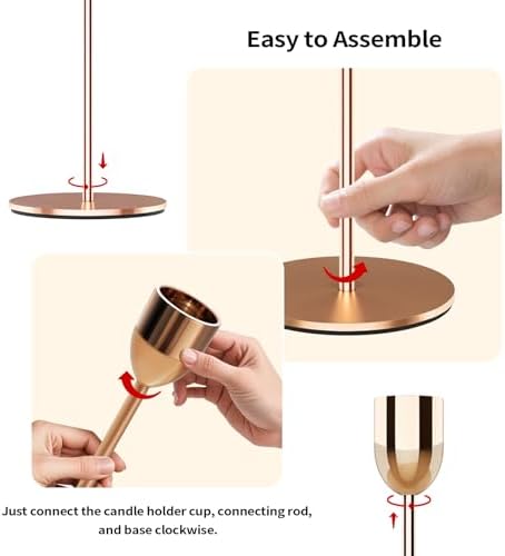 ChefBee 3PCS Gold Tall Taper & Pillar Candle Candlestick Holder