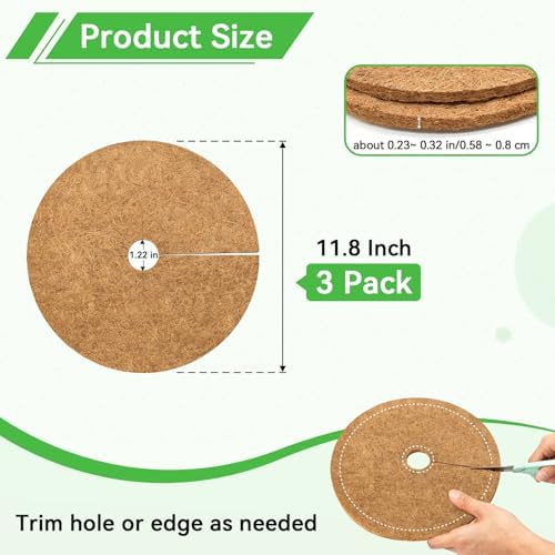 ZeeDix 11.8 Inch Coconut Fiber Tree Ring Mulch Mat, 3 Pack Tree Mulch Ring