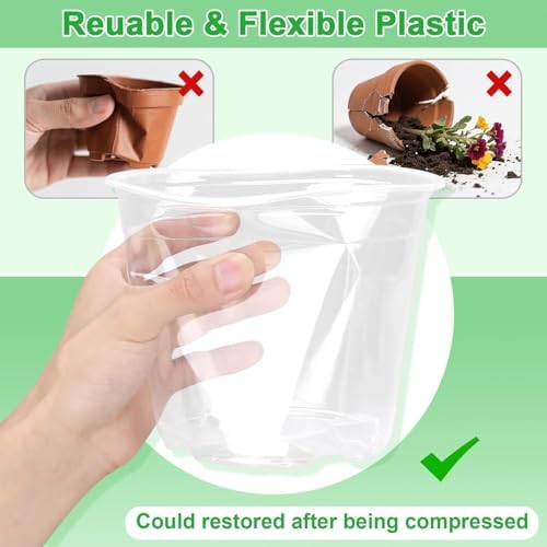8 Inch Clear Nursery Pots with Drainage Holes, 10 Pack Large Plastic Pots for Plants, Seedling Starter Pot, Garden Plant Pots for Succulents Flowers Cactus