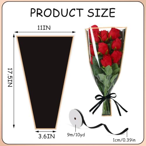 Jansun 40 Pcs Flower Wrapping Bags with Ribbon for Bouquet Packaging