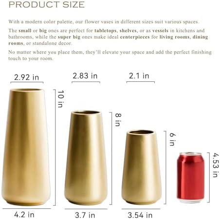 Simple Boho Ceramic Flower Vase for Home Decor (Light Gold,Small)