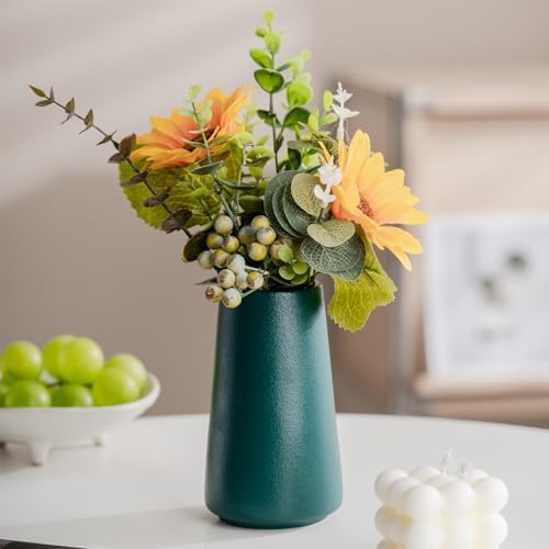 Simple Boho Ceramic Flower Vase for Home Decor (Green,Small)