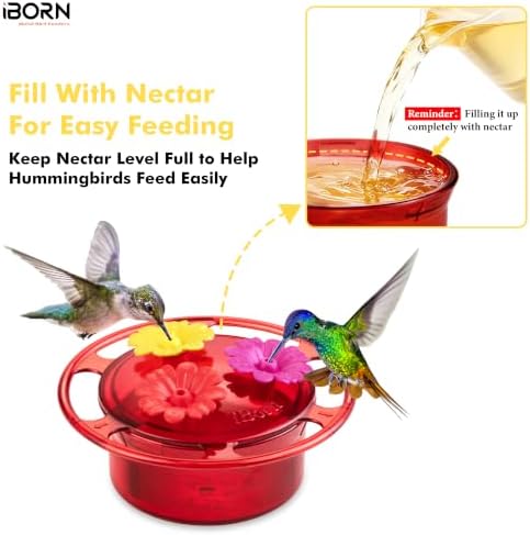 iBorn Handheld Hummingbird Feeders for Outdoors, Hummingbird Hand Feeder 3OZ Mini Bird Feeders for Outdoors,3 Bee Guard Feeding Ports, Silicone Flower, Red (Set of 1)