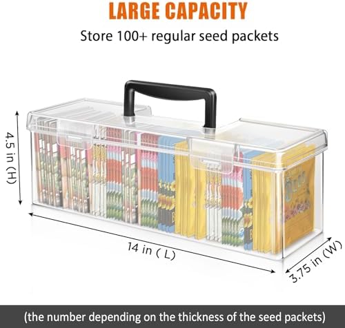 tutata Seed Packet Organizer Box Plastic Portable Seed Packet Storage Box, Seed Storage Organizer