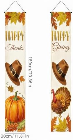 HOMETITUTE Happy Thanks Porch Banner Set 12 x 71 Inch 2 Pack