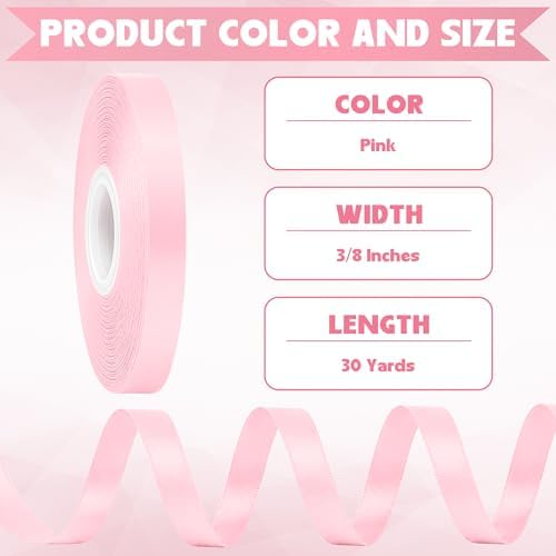 3/8 in 30 Yards Thin Pink Ribbon for Gift Wrapping Baby Shower Valentine's