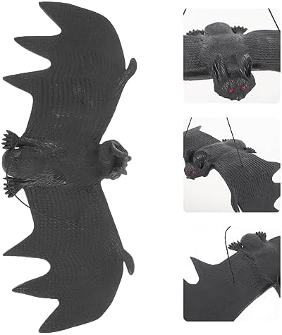 LUOEM 3 PCS Halloween Simulation Hanging Bats Realistic Looking Spooky Rubber Hanging Bats Props for Halloween Decoration (24 x 9cm)