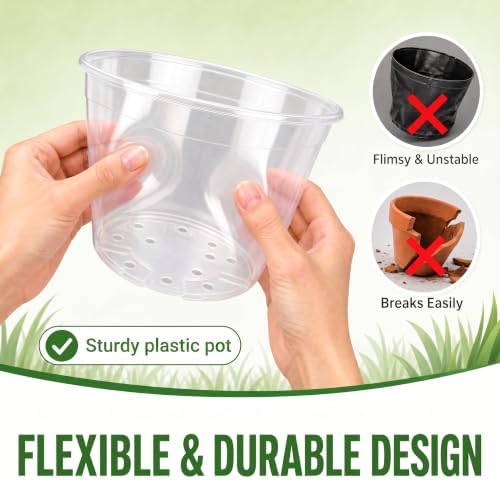 24 Pack 6/8/10 Inch Clear Nursery Pots with Drainage, Large Clear Plant Pot