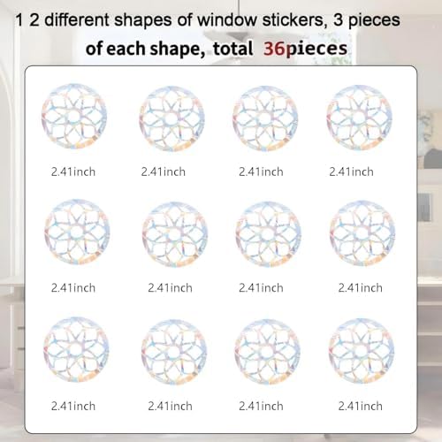 36 PCS Mandala Bird Window Strike Prevention Decals, Anti-Collision Window Stickers, Window Clings for Birds, Bird Decals to Prevent Birds from Hitting Windows, Glass Door Bird Safety Stickers ﻿