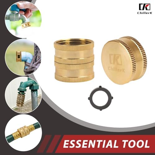 Brass Garden Hose End Plug Caps With Washers, 2 Pack 3/4” Female End Caps + 2 Pack 3/4 Female to Female With 2 Washers, Brass Spigot Cap.